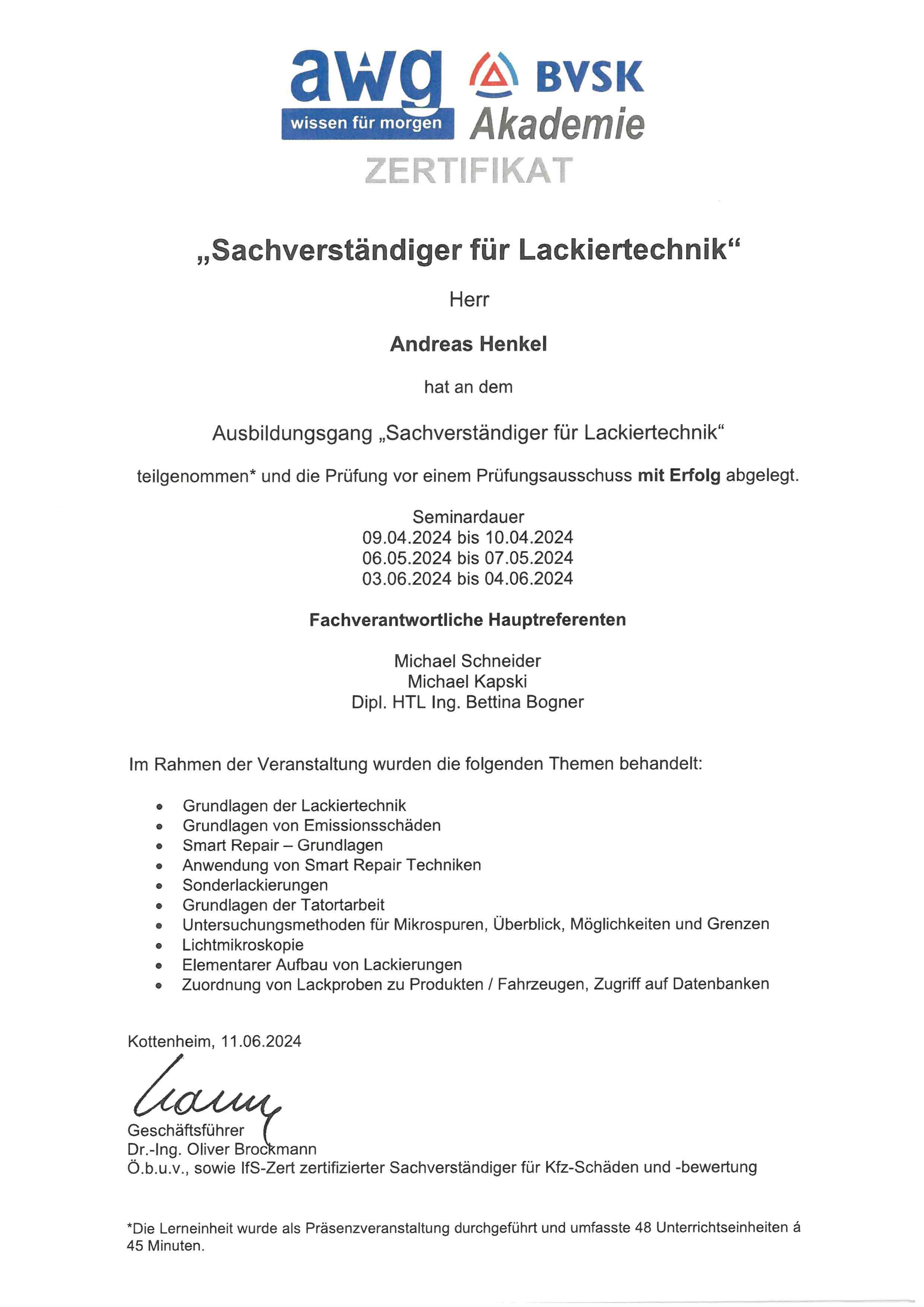 BVSK/AWG Akademi: Sachverständiger für Lacktechnik 