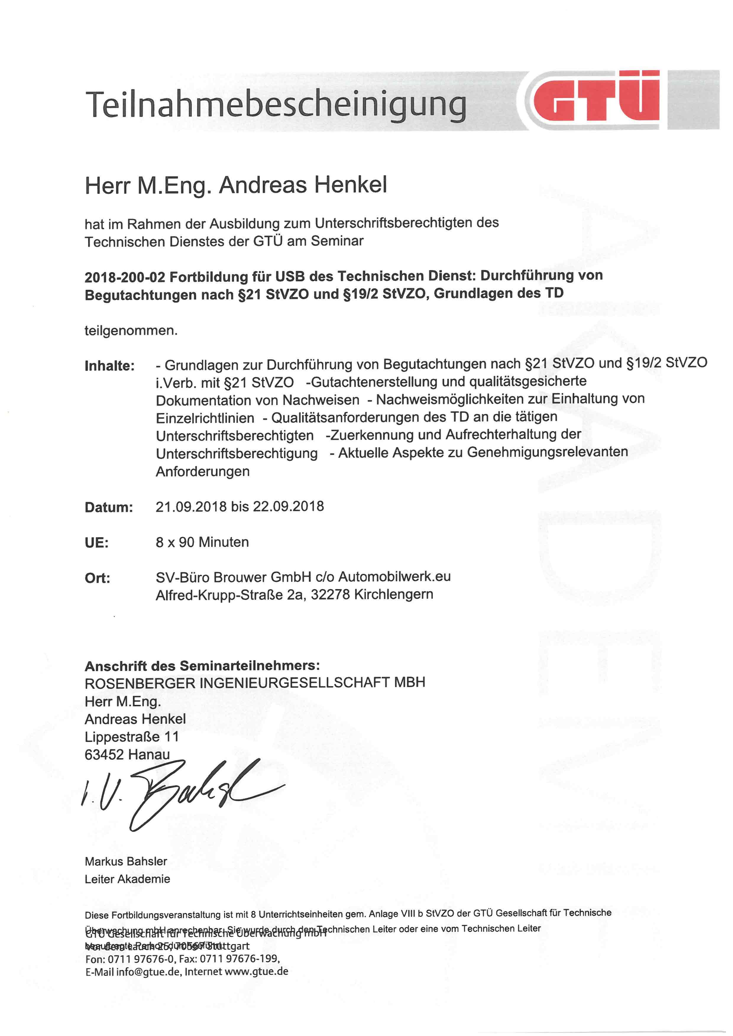 GTÜ: Unterschriftsberechtigter des Technischen Dienstes der GTÜ 