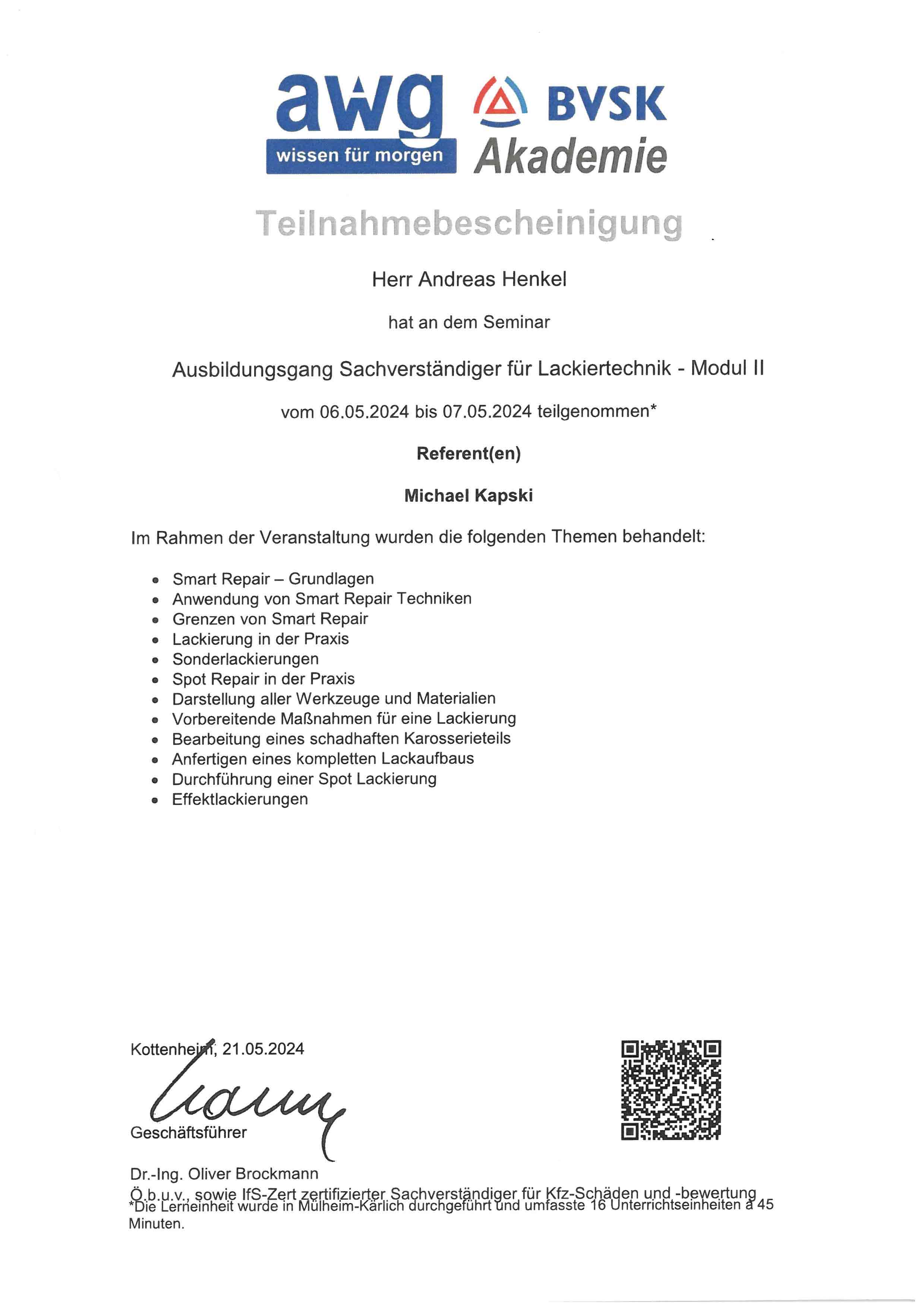 BVSK/AWG Akademi: Sachverständiger für Lacktechnik 